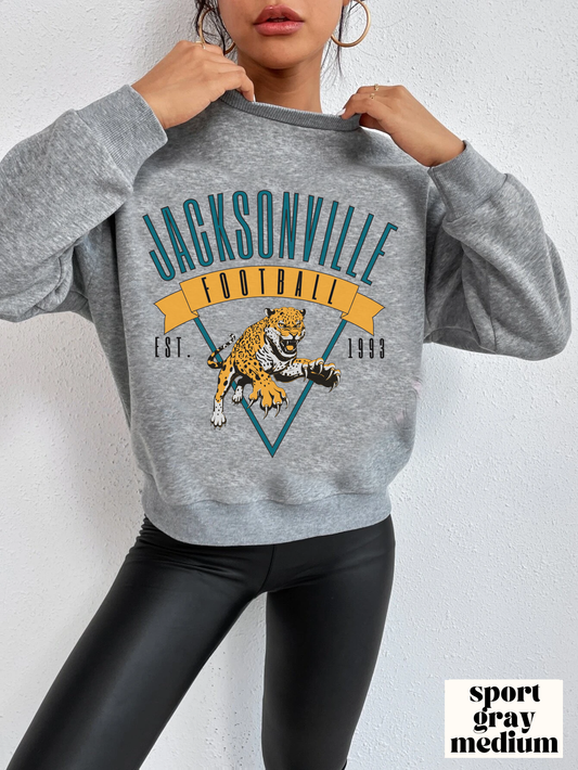 Vintage Jacksonville Jaguars Crewneck Sweatshirt - Retro Football Short Sleeve Oversized Men's & Women's - Design 