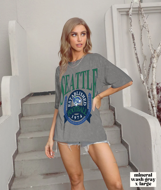 Mineral Wash Throwback Vintage Seattle Seahawks Sweatshirt - Retro Style Football Crewneck - Men's & Women's - Design 1