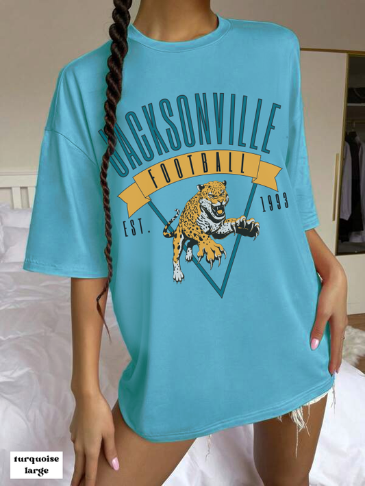 Vintage Jacksonville Jaguars T-Shirt - Retro NFL Football Short Sleeve Oversized Men's & Women's T-Shirt - Design 1