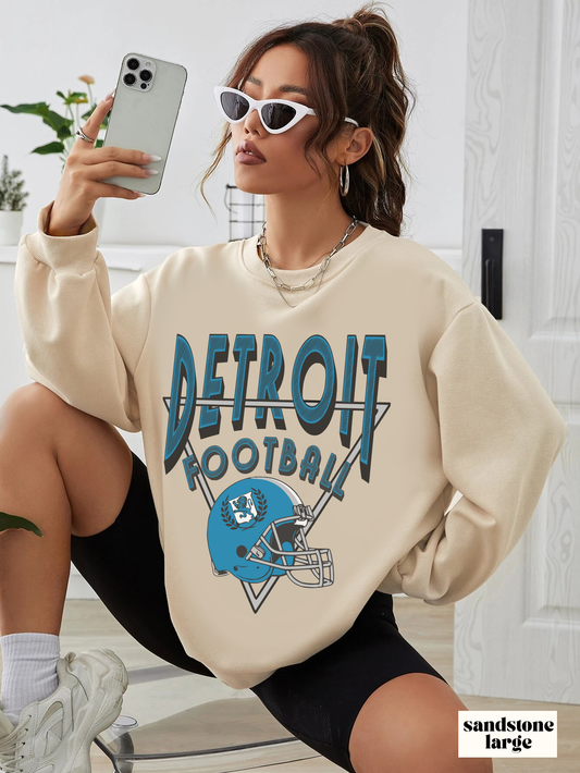 Vintage Style Detroit Football Crewneck Sweatshirt - Mens's & Women's Retro Oversized Apparel - Design 1