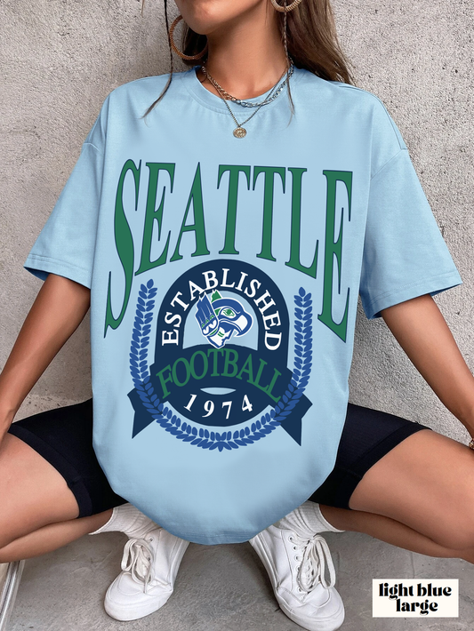 Throwback Retro Seattle Seahawks Short Sleeve T-Shirt - Vintage Style Football Tee - Design 1