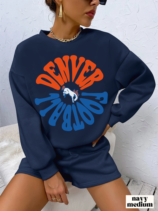 Navy Denver Broncos Crewneck Sweatshirt - Vintage Colorado Football Style Apparel - Men's & Women's - Design 2