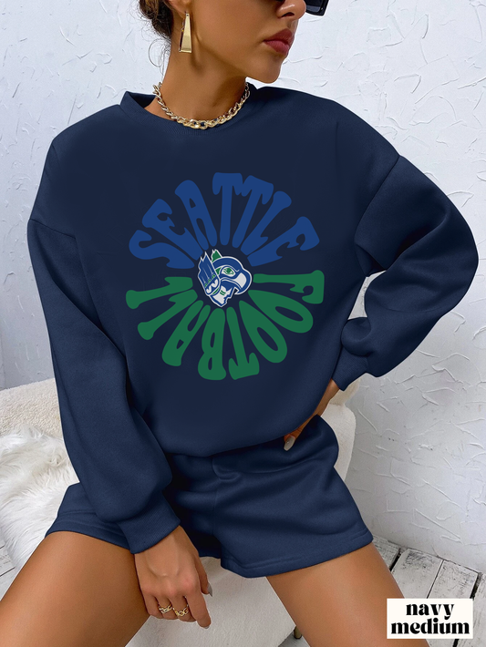 Hippy Retro Seattle Seahawks Sweatshirt - Vintage Style Football Crewneck - Men's & Women's Retro Apparel - Design 2