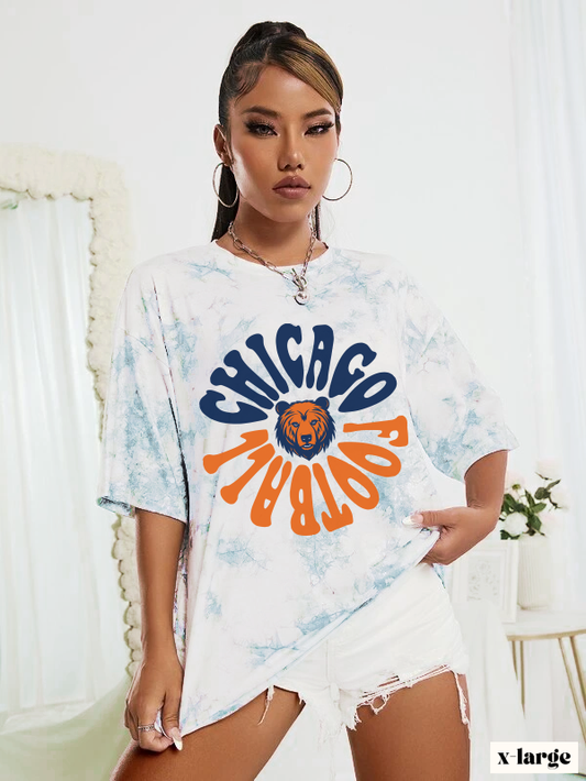 Chicago Bears T-Shirt Tie Dye - Hippy Retro Tee  - Men's & Women's Oversized Tee - Design 2