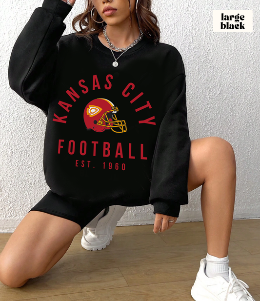 Vintage Kansas City Chiefs Sweatshirt - Retro NFL Football Chiefs Oversized Hoodie - Travis Kelce Crewneck - Black Yellow Red - Design 5