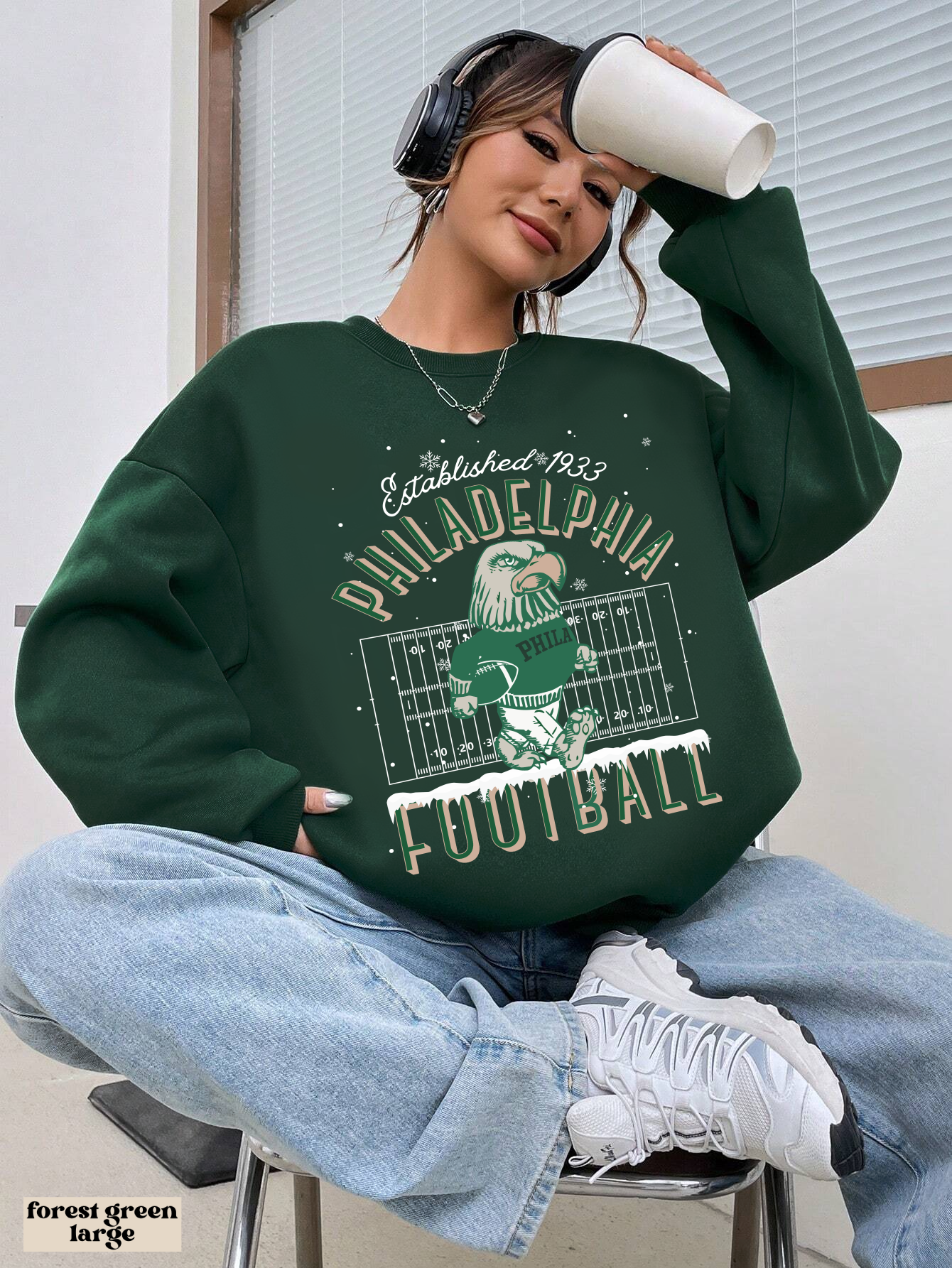 Vintage Philadelphia Eagles Christmas Crewneck Sweatshirt - Winter Holiday NFL Football Mascot Sweatshirt - Men's & Women's Oversized Hoodie