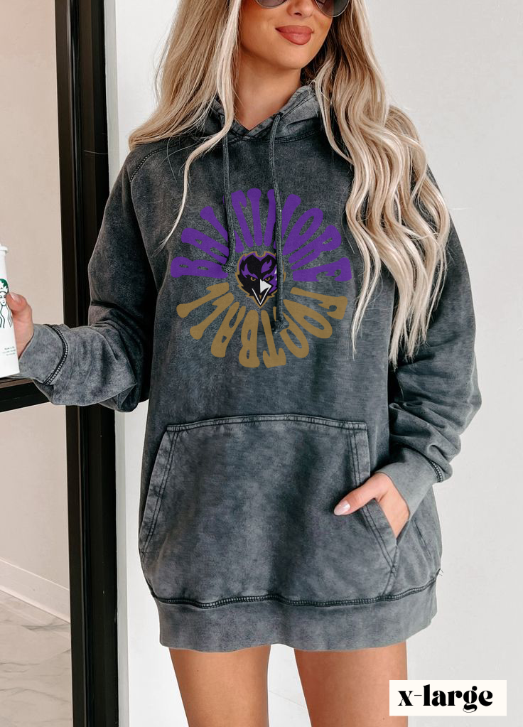 Baltimore Ravens Hoodie Mineral Wash, Tie Dye, Lamar Jackson, OBJ, Odell Beckham Jr, Mens, Womens, Vintage, Retro, Black, Acid Wash, The Dallas Family, Etsy, Oversized Crewneck Sweatshirt Warm Black Dark Gray