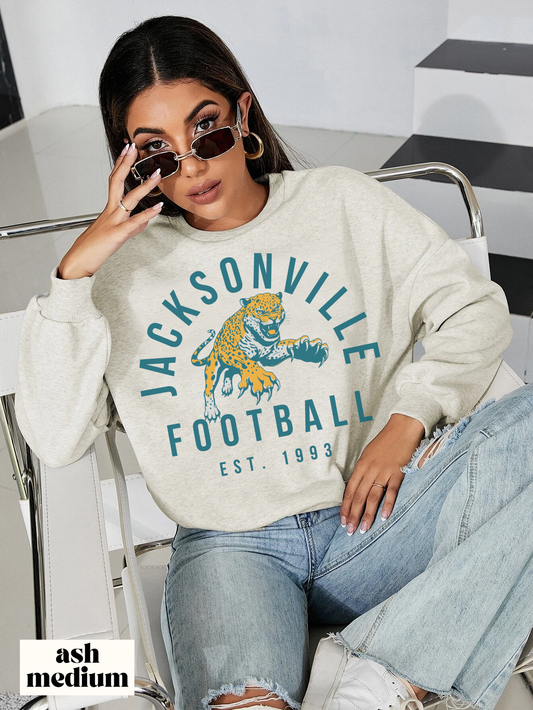 Vintage Jacksonville Jaguars Crewneck Sweatshirt - Retro Football Short Sleeve Oversized Men's & Women's - Design 3