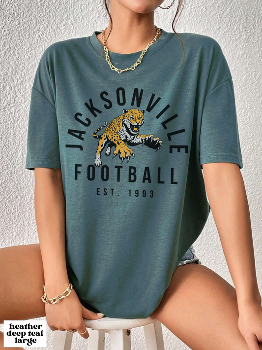 Vintage Jacksonville Jaguars T-Shirt - Retro NFL Football Short Sleeve Tee - Oversized Men's & Women's T-Shirt - Design 3