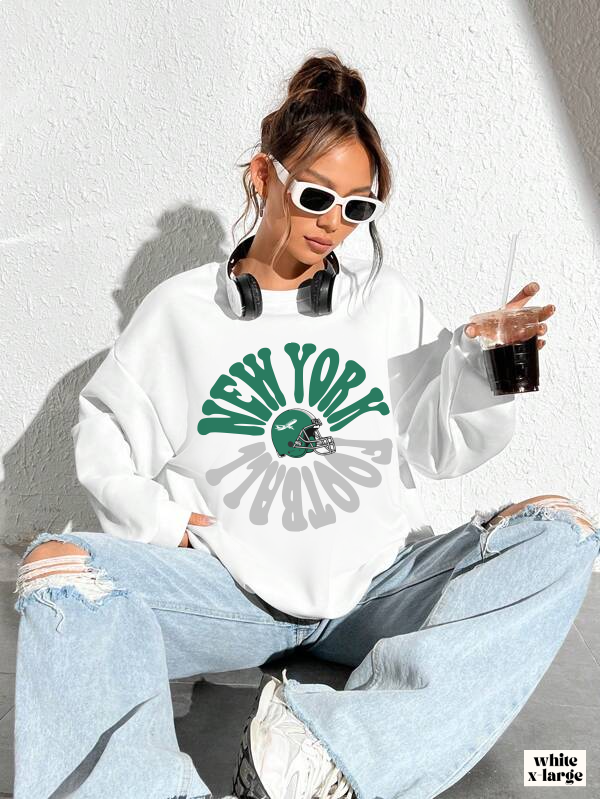Hippy Retro New York Jets Football Sweatshirt - Vintage Style Football Crewneck - Men's & Women's Football Apparel