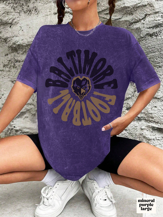 Tie Dye Baltimore Ravens T-Shirt - Hippy Short Sleeve Acid Wash Tee - Rock N' Roll Men's & Women's Unisex Mineral Wash T-Shirt - Design 2