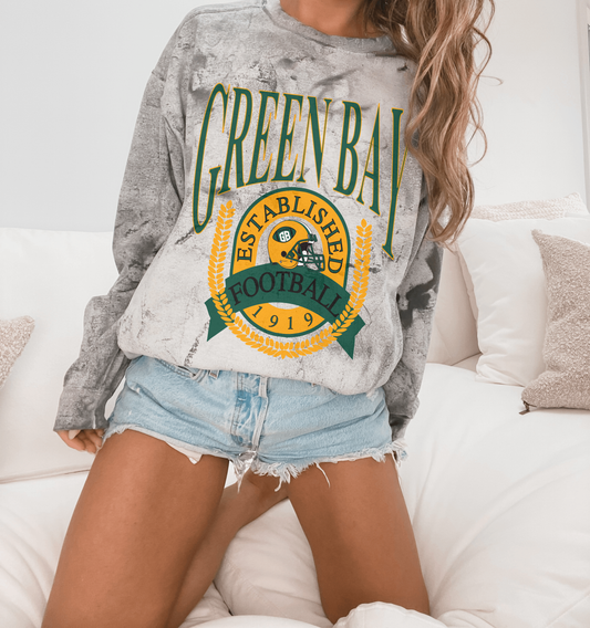 Comfort Colors Tie Dye Throwback Green Bay Packers Football Sweatshirt - Vintage Retro Crewneck -  Design 1