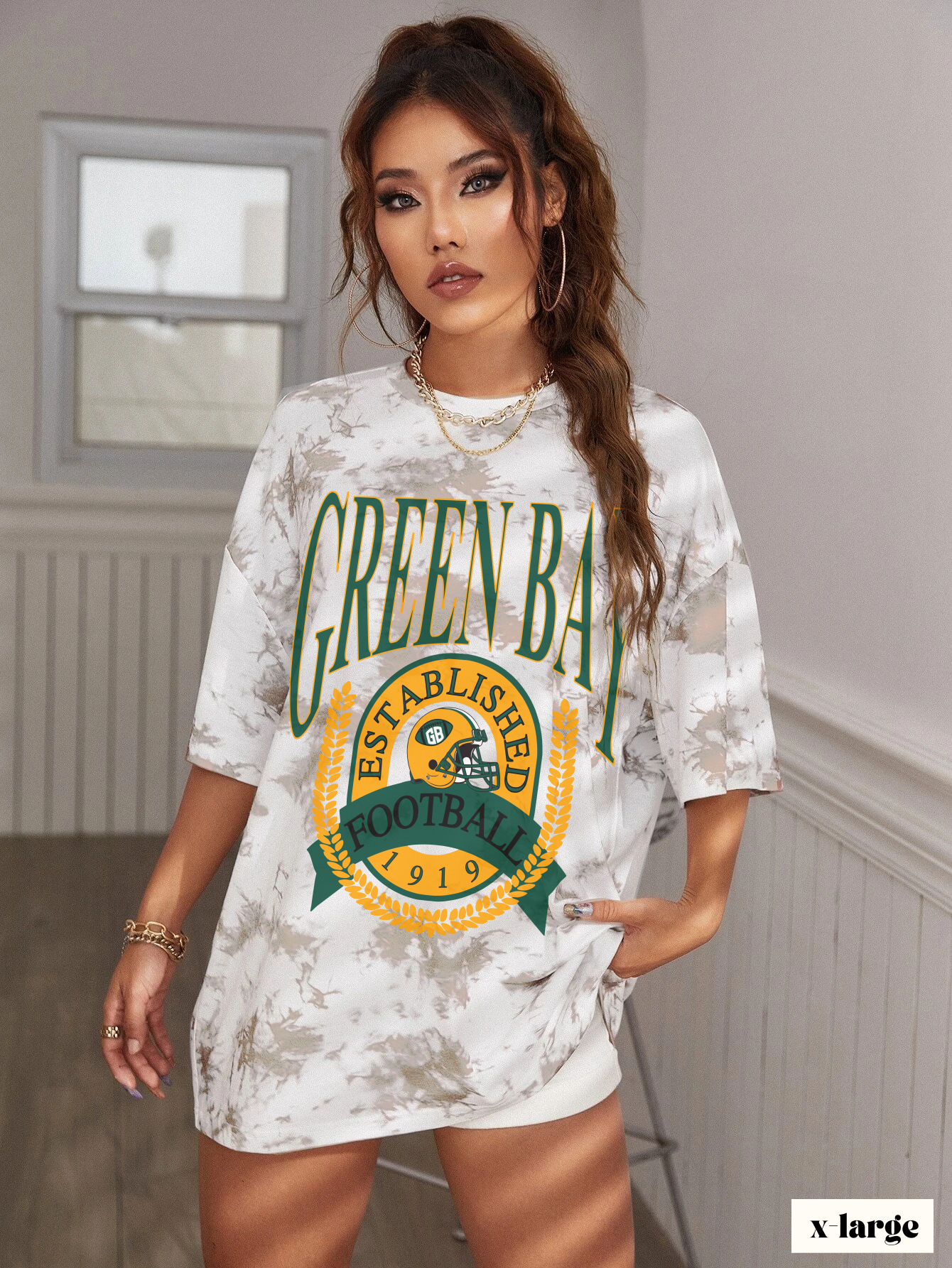 Tie Dye Throwback Green Bay Packers Football Short Sleeve T-Shirt - Vintage Mineral Wash Retro Tee - Men's Women's - Design 1