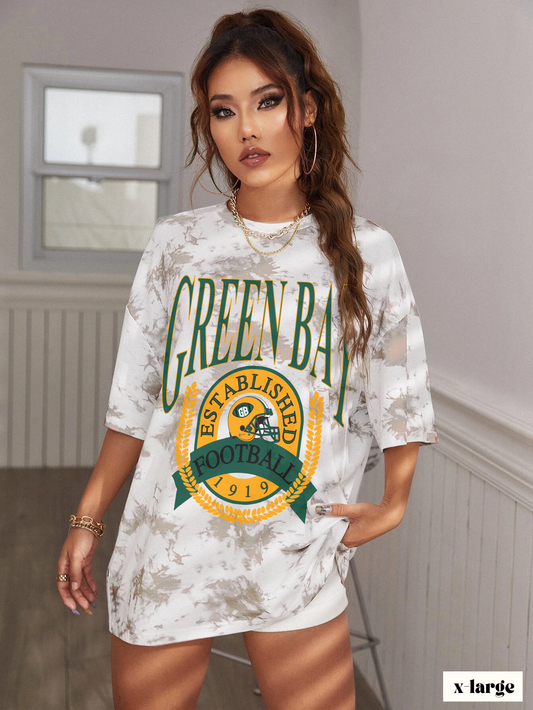 Tie Dye Throwback Green Bay Packers Football Short Sleeve T-Shirt - Vintage Mineral Wash Retro Tee - Men's Women's - Design 1