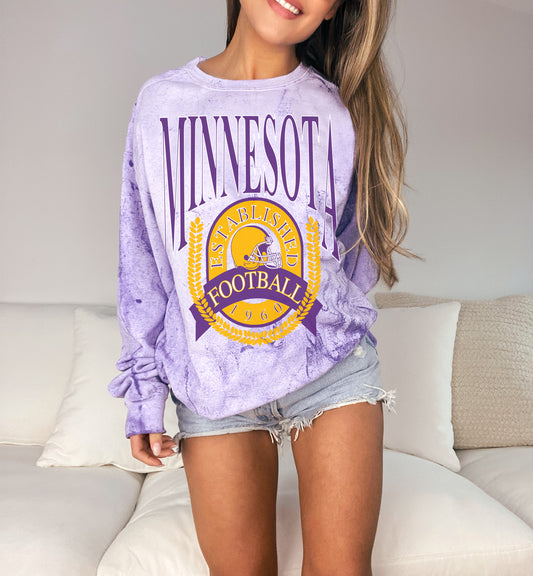 Comfort Colors - Tye Dye Minnesota Vikings Football Crewneck - Mineral Wash NFL - Color Blast Sweatshirt - Design 1